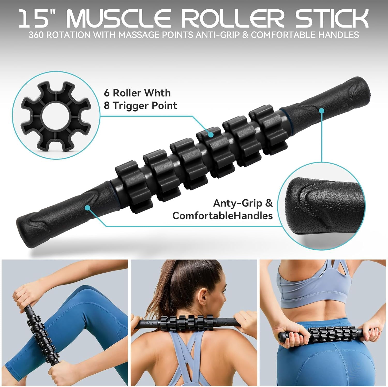Foam Roller Set, Yoga Set, 6 in 1 Foam Rollers Muscle Roller Stick Massage Balls Exercise Resistance Bands and Figure 8 Exercise Band Yoga Stretch Strap