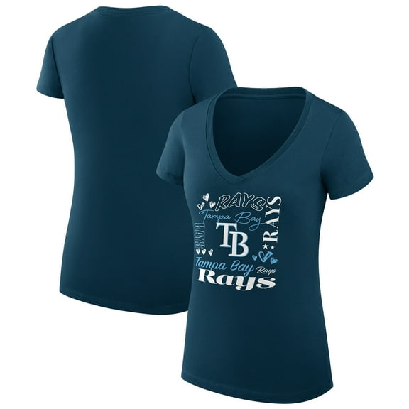 Women's G-III 4Her by Carl Banks Navy Tampa Bay Rays Collage Team Graphic V-Neck Fitted T-Shirt