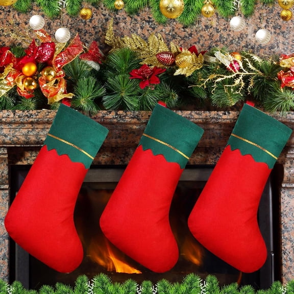 3 Pcs Felt Christmas Stockings - 15 Inch Party Favors Xmas Decoration Rustic Christmas Santa Stockings for Holidays & Anniversaries