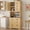 Light Oak, variant on Mid Century Modern Kitchen Pantry Cabinet, 72" Tall Storage Cabinet with Microwave Shelf, Wooden Freestand Cupboard with Carved Flower Door & Crystal Handle, for Dining Room, Reddish Brown