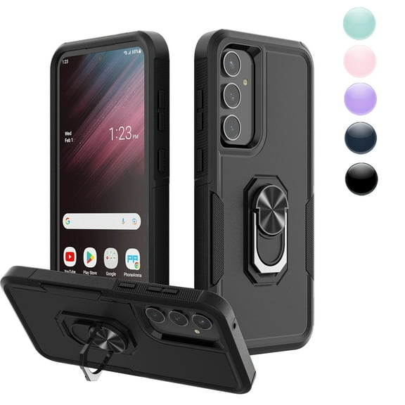Phone Case for S23 FE Case Galaxy S23 FE 5G Phone Case Samsung S23 FE Case, Heavy Duty Shockproof Full Body Phone Cover Built in Rotatable Magnetic Ring Holder Kickstand , 2023 Black