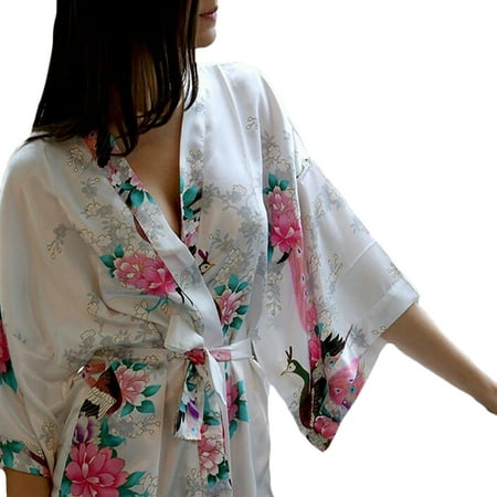 - Medium Length Womens Silk Robes Kimono - Lightweight - Small to 3XL