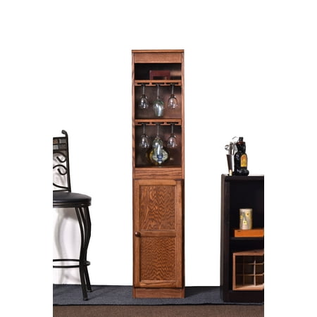Concepts in Wood 21 Bottle Wood Wine Cabinet with Hanging Glassware Storage - Oak Finish