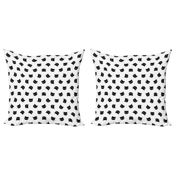 Black and White Throw Pillow Cushion Cover Pack of 2, Monochrome Cat