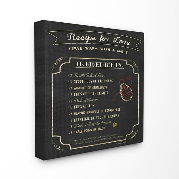 The Stupell Home Decor Black and White Chalkboard Look Recipe for Love List Apron Doodle