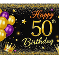 thumbnail image 3 of Glamorous 50th Birthday Banner with Gold Purple Balloons Crowns Background Party Decoration Photography Prop for Birthday Parties Celebrations Events Festivities, 3 of 7