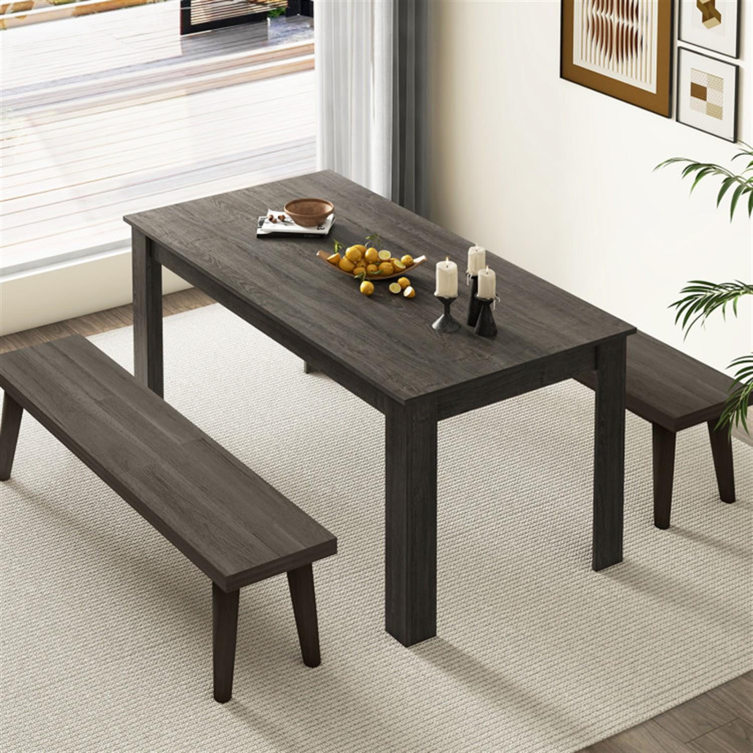 Demi Bonn 63" Modern Dining Kitchen Table for 6 People, Rectangular Dining Table Furniture for Kitchen, Dining Room, Dinette, Breakfast Nook, Gray