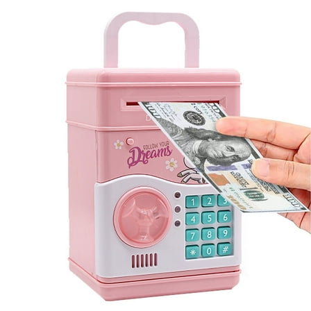 Kids Money Bank, Electronic Piggy Banks, Christmas Gift Toy for Kids Children, Girls Piggy Bank, Money Saving Box Password Coin Bank,Perfect Toy Gifts for Boys Girls (Pink)