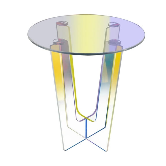 Indoors / Outdoors Round Rainbow Side Table Acrylic End Table Iridescent Coffee Table Four Side Table Legs 17.7*20.3in for balconies,Garden,Living Room