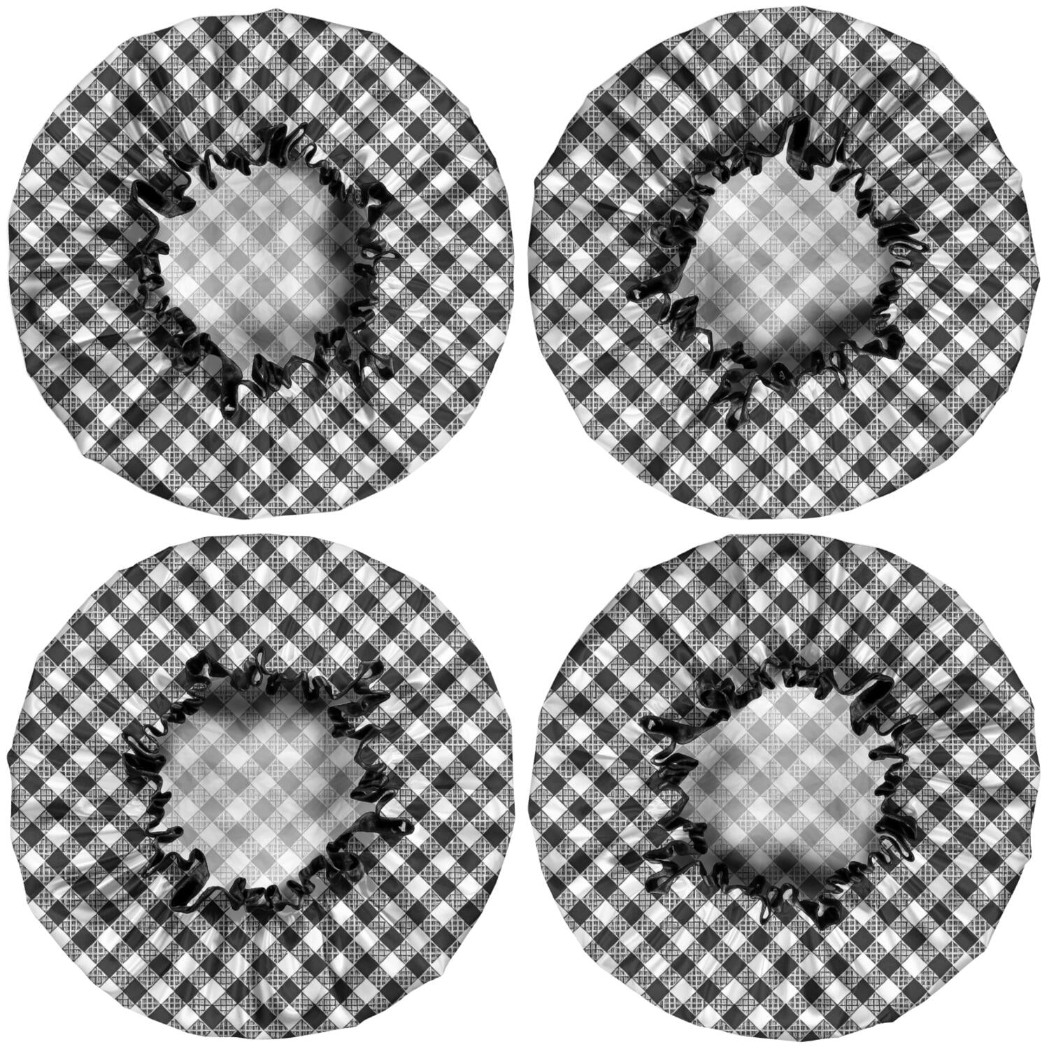 Shower Caps,Black White Small Checkered Pattern Waterproof Shower Cap for Women 4 Pieces,Double Reusable Hair Cover for Shower PEVA Elastic Stretch Hem