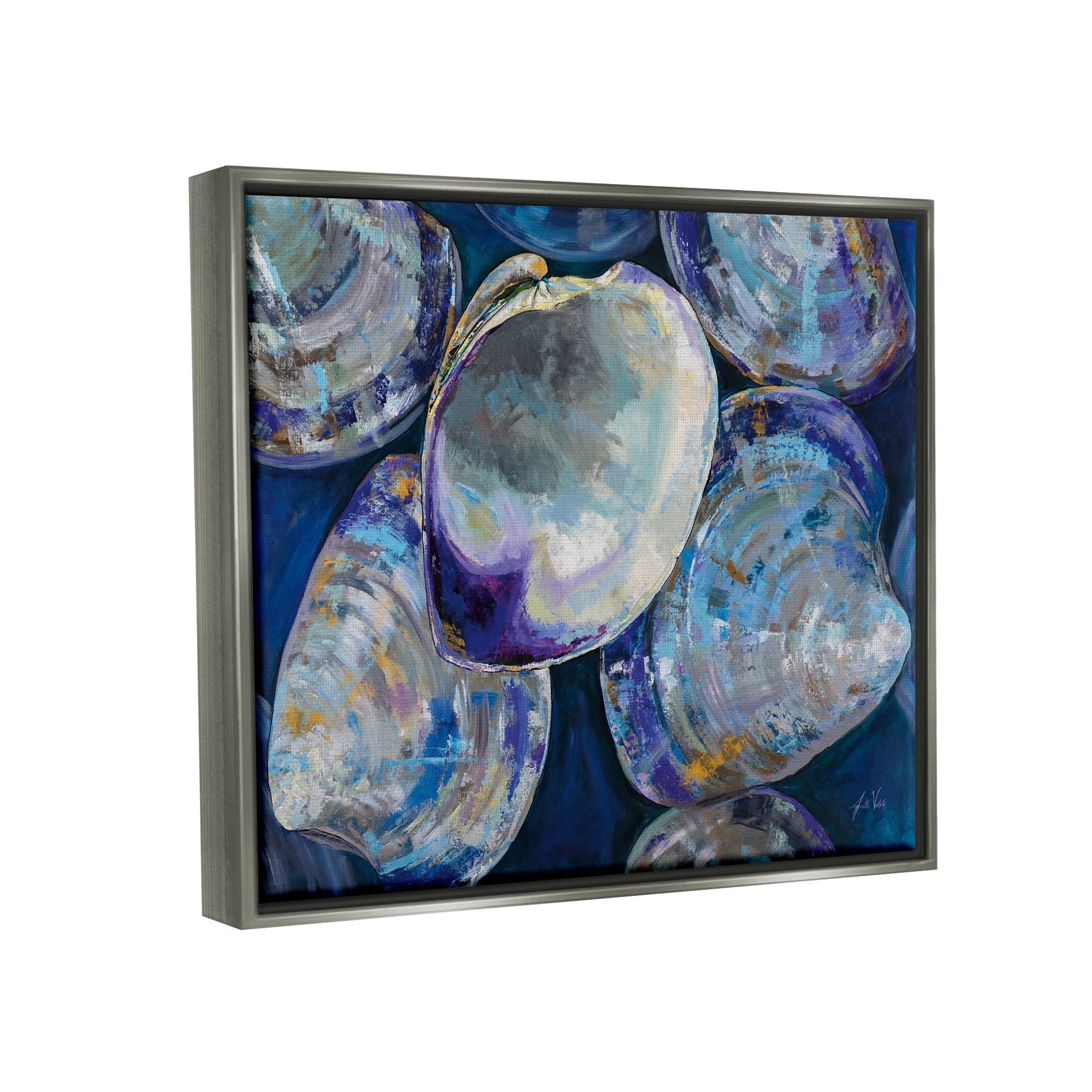 Stupell Industries Empty Seashells Expressive Clam Shells Modern Abstract Painting Luster Gray Framed Floating Canvas Wall Art, 24x30, by Jeanette Vertentes