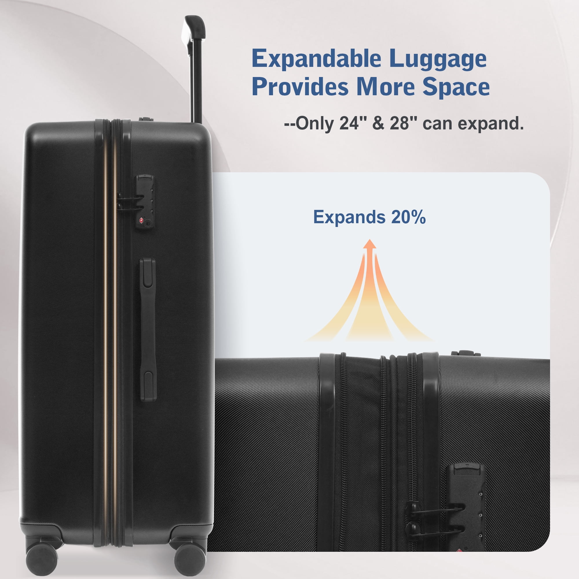 Euroco 5 Piece Front Opening Luggage Sets, Hardside Expandable Carry On Suitcase Set with USB Port,TSA Locks, Spinner Wheels and 2 Bags,Lightweight Travel Luggage for Men Women(20"/24"/28"),Black
