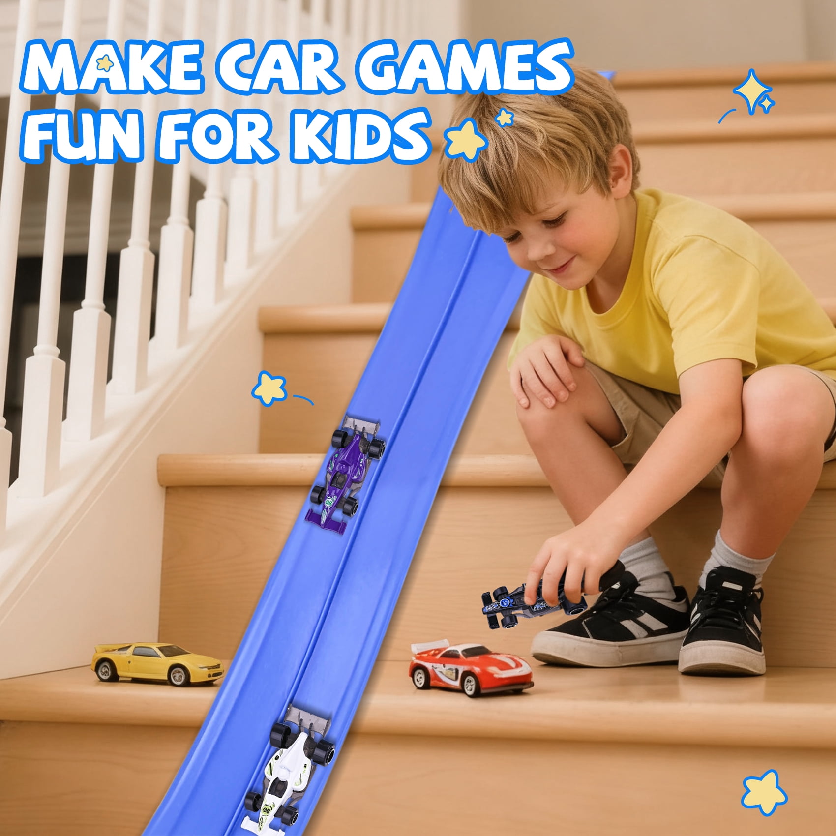 Flex Track 15 Ft Starter Set, Flexible Race Car Ramp Track for Ages 3 & Up with Suction Cups Compatible with Hot Wheels and Diecast 1/64th Cars