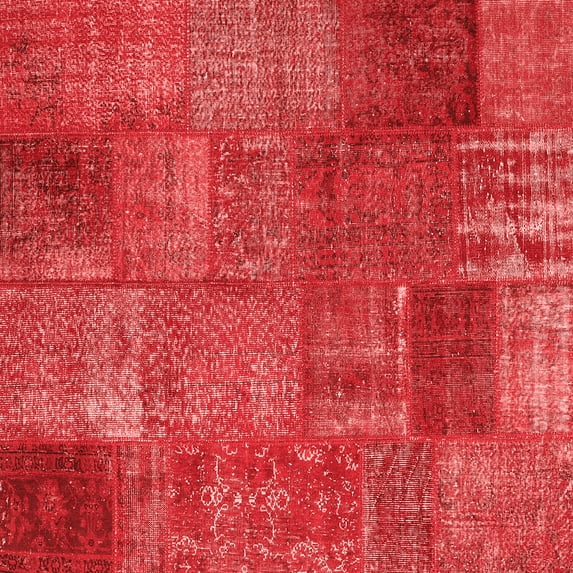 Ahgly Company Indoor Square Patchwork Red Transitional Area Rugs, 7' Square