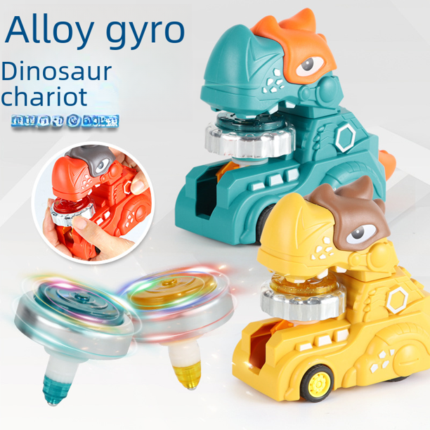 Juguete interactivo de competición con giroscopio inercial luminoso de aleación con un botón para lanzar un coche de dinosaurio giratorio para niño
