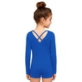 thumbnail image 4 of Haitryli Kids Girls Gymnastics Leotard Long Sleeve Ballet Dance Bodysuit Biketard Tumbling Unitard with Shorts Royal Blue 4, 4 of 6