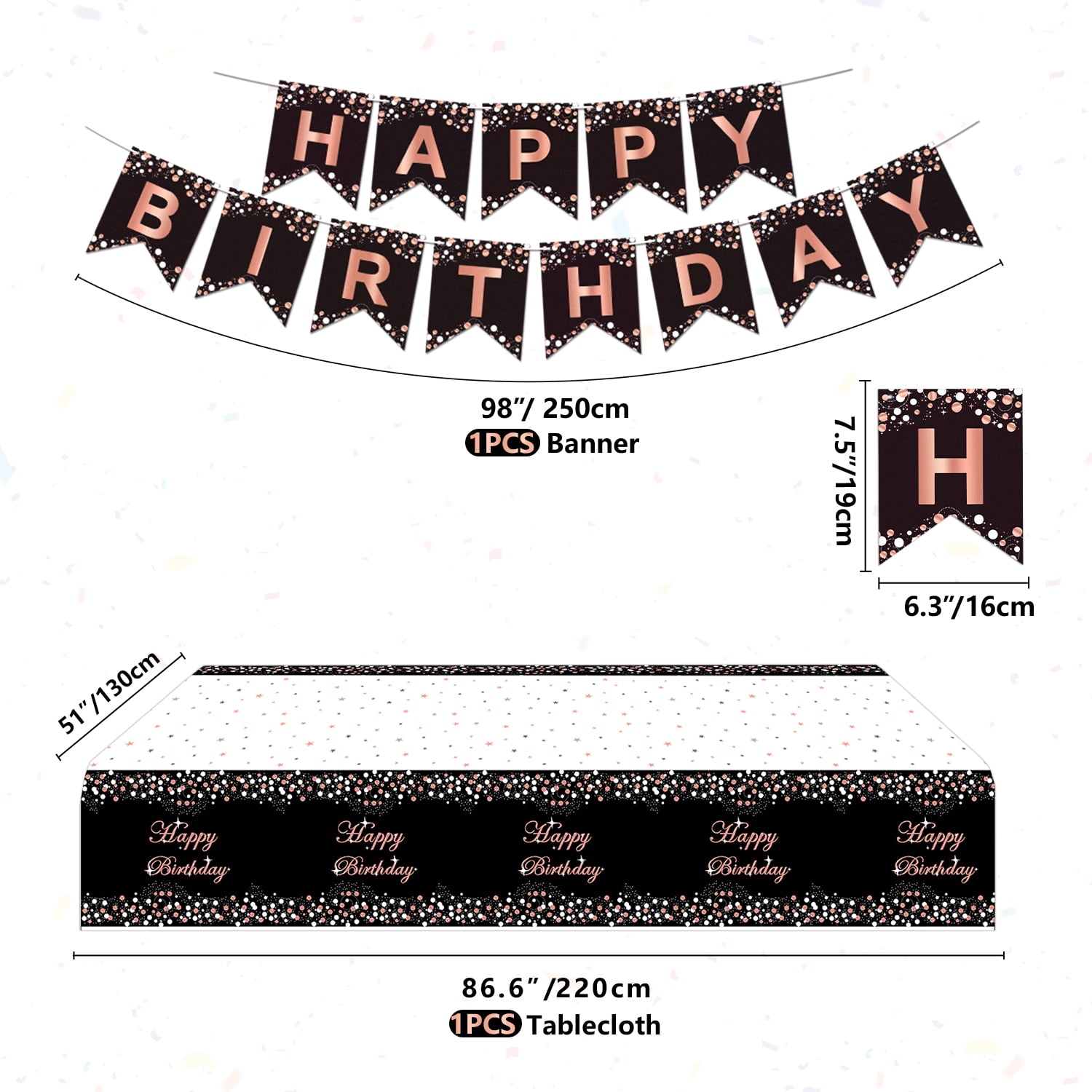 Black and Rose Gold Party Supplies - Rose Gold Party Balloon, Happy  Birthday Banner, Cake Topper, Paper Plates, Napkins, Cups and Tablecloth  for Girl Women Party Decorations, Serves 20 Guest 