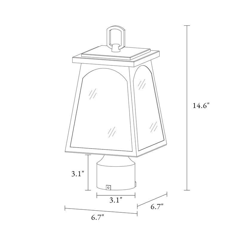 LNC 1-Light Trantisional Outdoor Post Light, with Textured Glass and Matte Black Finish