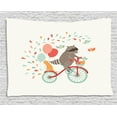 thumbnail image 1 of Kids Boys Tapestry, Happy Raccoon Riding a Bicycle with Cat Balloons and Birds on Teardrop Background, Wall Hanging for Bedroom Living Room Dorm Decor, 80W X 60L Inches, Multicolor, by Ambesonne, 1 of 2