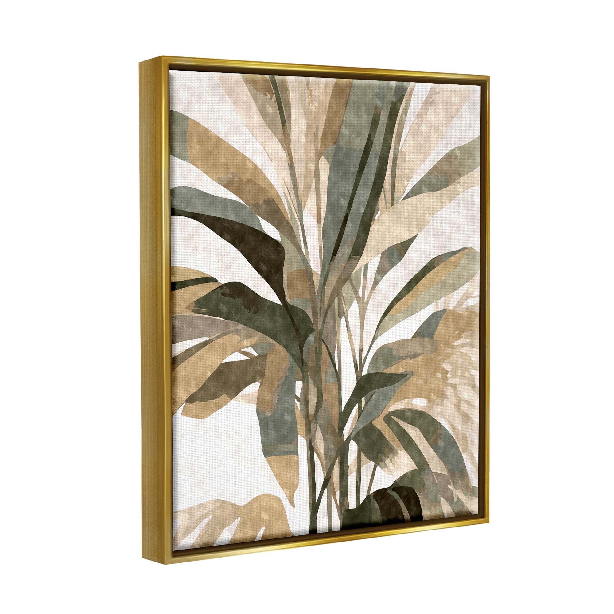 Stupell Industries Boho Palm Plant Botanical & Floral Painting Gold Floater Framed Canvas Art Print Wall Art, 17 x 21