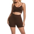 thumbnail image 2 of Women 2 Piece Workout Sets Compression Tummy Control Leggings with Pockets Halter Built in Bra Tank Tops,Compression(Coffee,S), 2 of 9