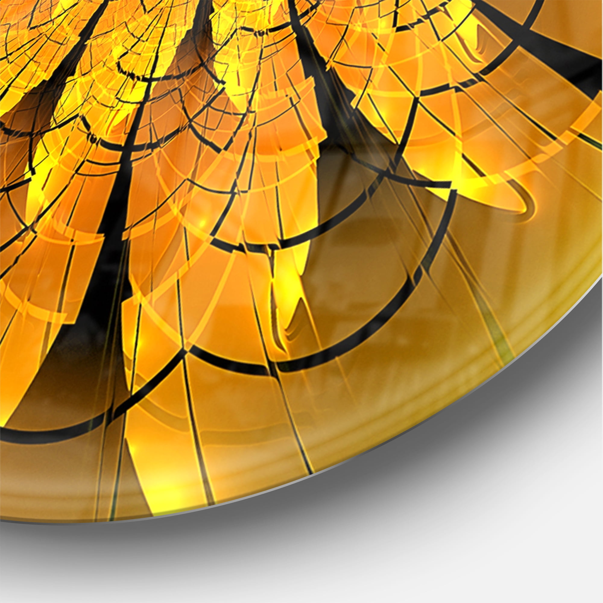 Designart 'Bright Yellow Fractal Flower on Green ' Modern wall clock