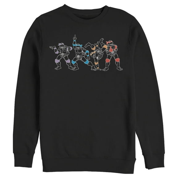Men's Teenage Mutant Ninja Turtles Lined Group Poses Sweatshirt Black 3X Large