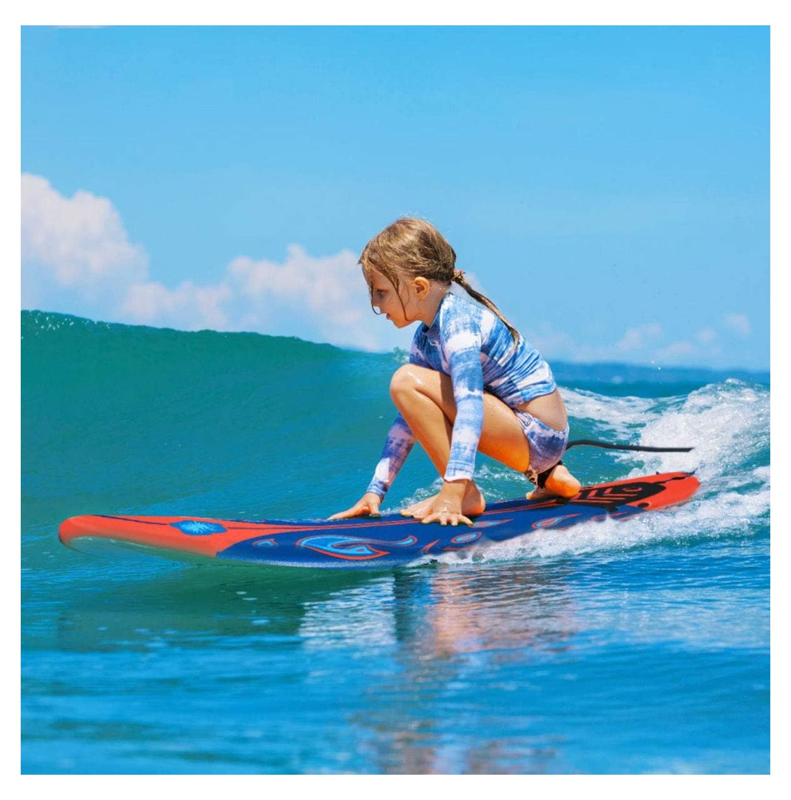Surfboard, 6FT Stand Up Paddle Board with Removable Fins & Safety Leash, Lightweight Non-Slip Paddle Board for Teenagers, Adult, Beginners