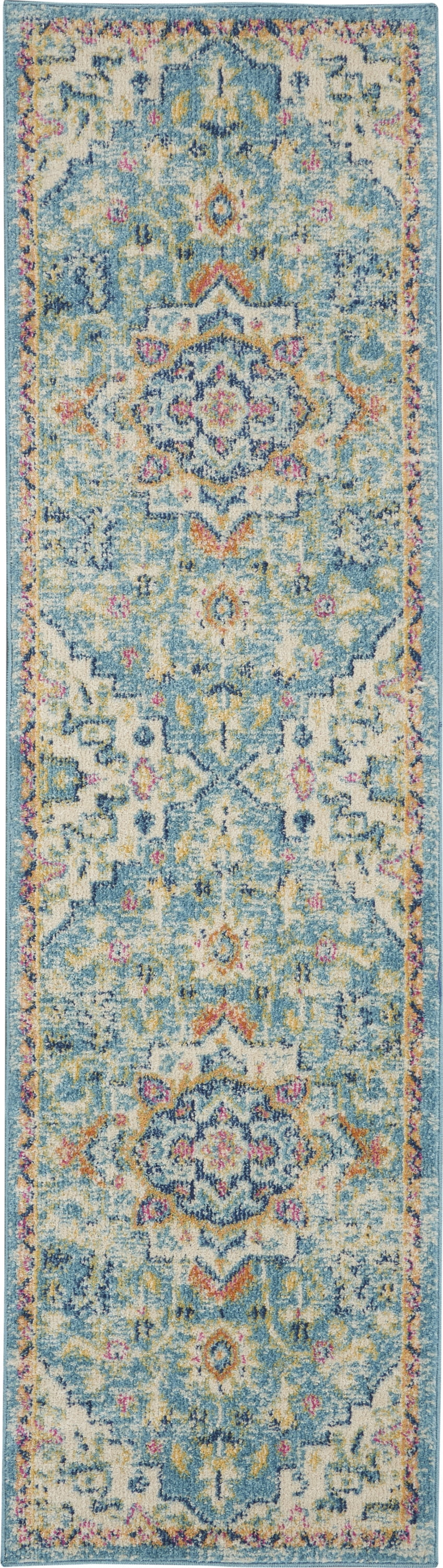Nourison Passion Bohemian Ivory/Light Blue 2'2" x 7'6" Area Rug, (2x8)