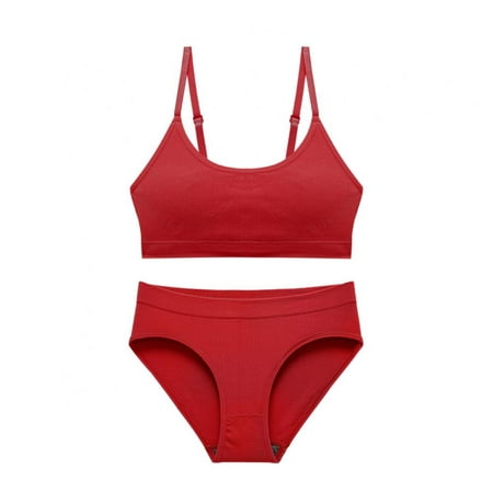 

Women V Neck Cami Bra Underwear Set Seamless Lingerie Crop Top+Ribbed Panties for Girls
