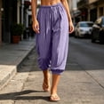 thumbnail image 4 of Nugftut Capri Pants for Women Solid Color Elastic Loose Capris Drawstring Summer Trave Capri Pants High Waisted Pants, 4 of 8