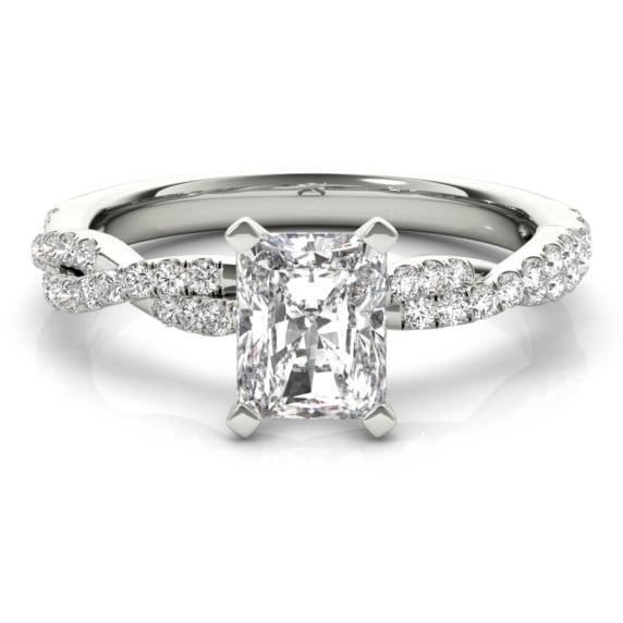 Lina Jewelry 14K White Gold Plated 1.92 Ct Radiant Cut Moissanite Solitaire with Accent Ring - Unique Infinity Twisted Cross Over Shank Engagement Ring - Moissanite - Wedding and Proposal Ring