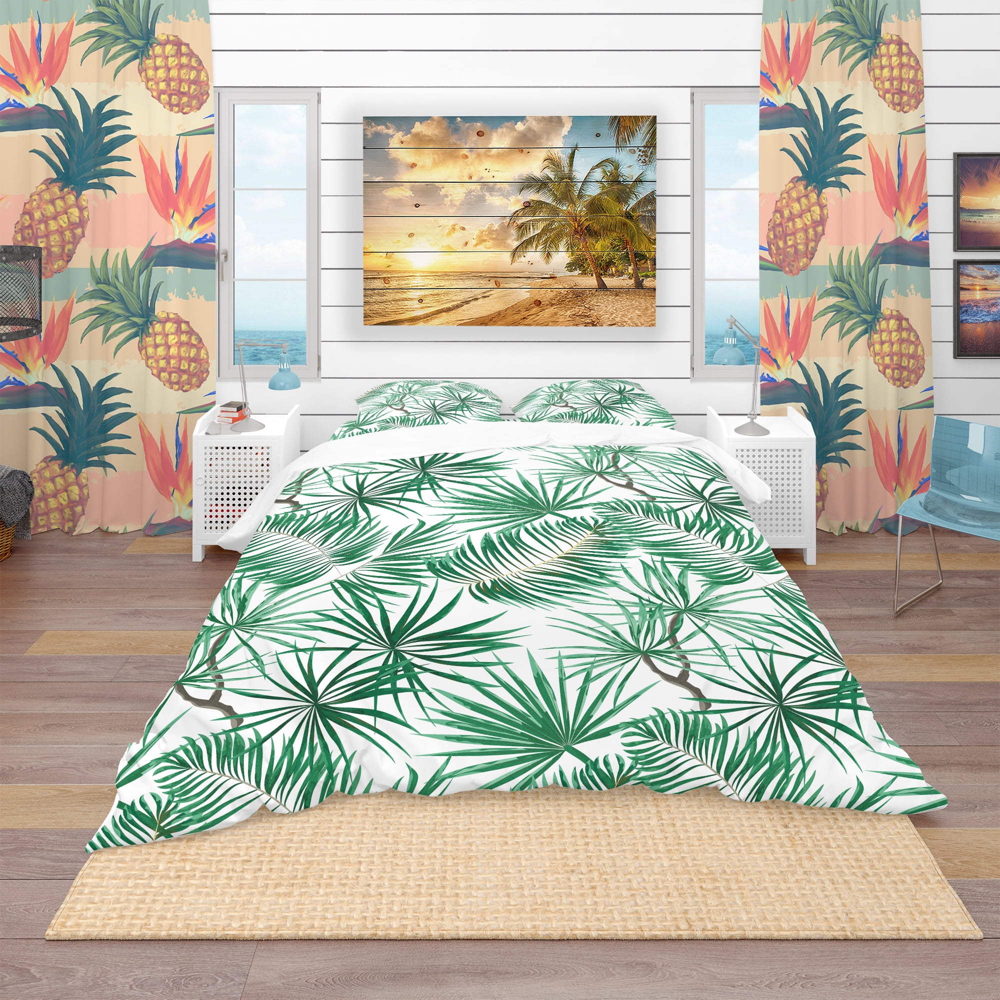 Designart 'Bright Green Tropical Leaves' Tropical Duvet Cover Set