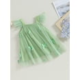 thumbnail image 3 of Raccmtaty Baby Girl Tulle Dress Fly Sleeve Square Neck Tutu Dress 3D Flower/Butterfly Party Dress, 3 of 9