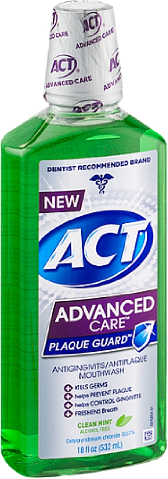 ACT Advanced Care Plaque Guard Mouthwash, Clean Mint 18 oz (Pack of 2