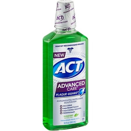 ACT Advanced Care Plaque Guard Mouthwash, Clean Mint 18 oz (Pack of