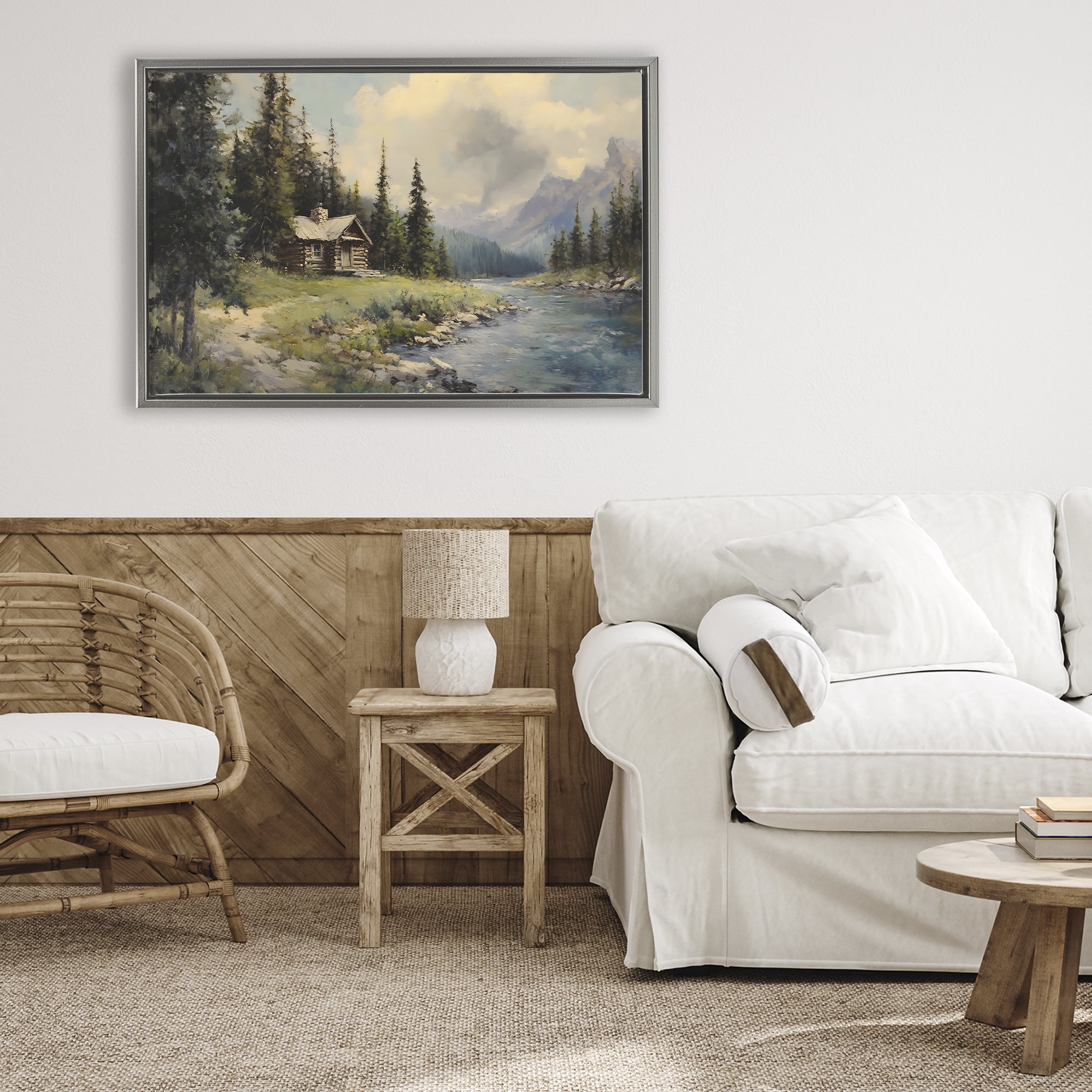 Stupell Industries Creek Cabin Riverside Retreat Gray Framed Floater Canvas Wall Art, design by Franklyn Gregory