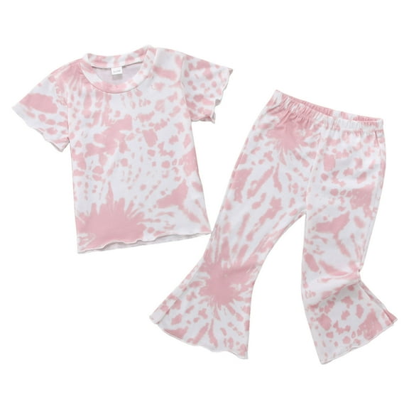 Toddler Girls Short Sleeve T Shirt Pullover Tops Tie Dye Bell Bottoms Pants Outfits Toddler Girl Clothes 5t Red 4Y