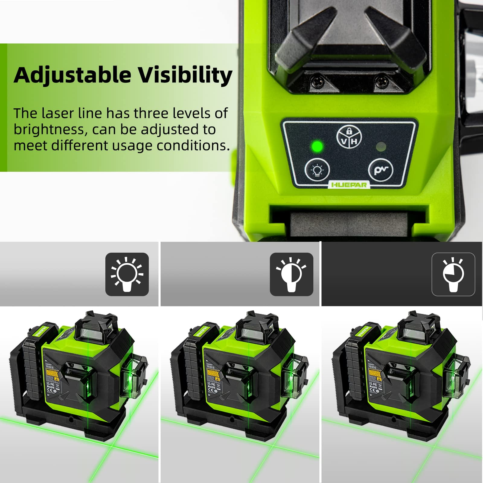 3D 12 Lines Self-Leveling Laser Level, 197Ft Green 3 x 360° Cross Line Laser Level Tools with 6600mAh Li-ion Battery, Magnetic Bracket and Laser Target Plate