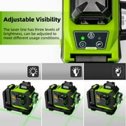 3D 12 Lines Self-Leveling Laser Level, 197Ft Green 3 x 360° Cross Line Laser Level Tools with 6600mAh Li-ion Battery, Magnetic Bracket and Laser Target Plate