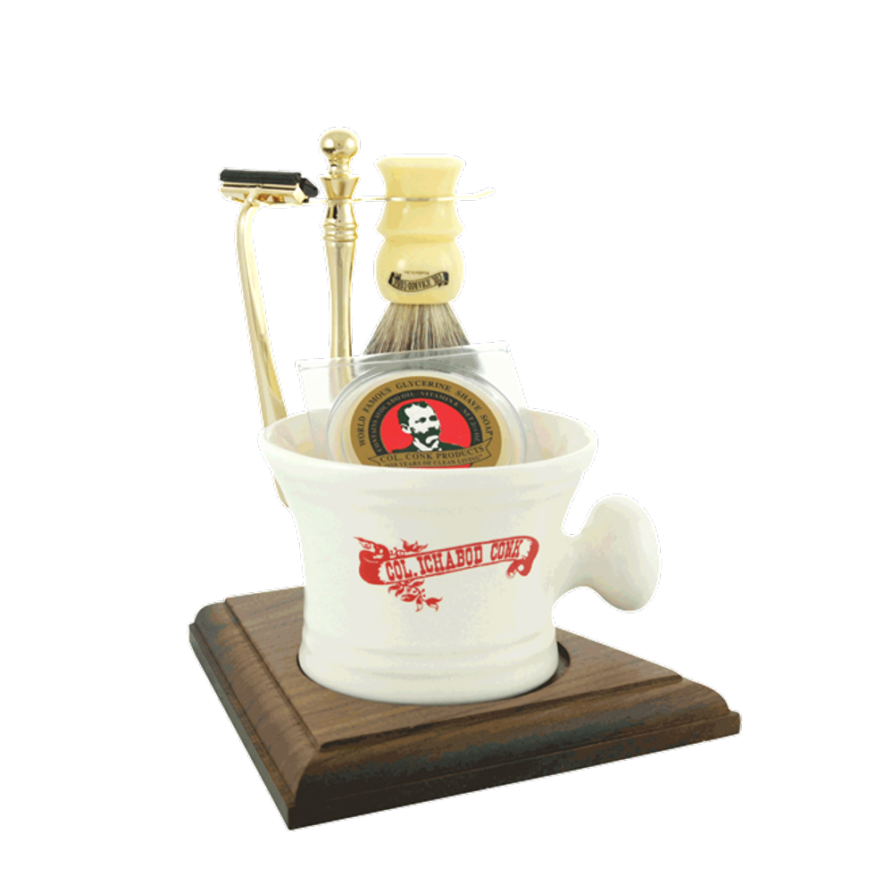 Colonel Conk Men's Shaving Gift Set, Gold Razor with Apothecary Mug