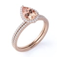 thumbnail image 3 of JeenMata Art Deco 1.5 Carat Pear cut created morganite and Moissanite Bridal Wedding Ring Set with Engagement Ring and Wedding Band in 18k Gold Over Silver, 3 of 6