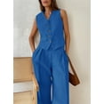thumbnail image 4 of Women Office 2 Piece Outfits V Neck Crop Vest Blazer and Wide Leg Suit Pants Sets, 4 of 6