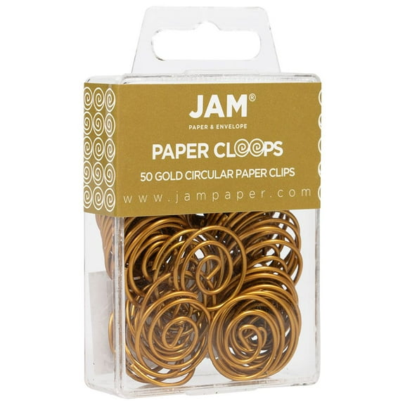 JAM Paper Round Paper Clips, Gold Paperclips, 1 in, 50/Pack