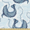 thumbnail image 1 of Whale Upholstery Fabric by the Yard, Continuous Big Ocean Mammal Abstract Waves Sea Animal Cartoon Print, Decorative Fabric for DIY and Home Accents, 5 Yards, Pale Blue Night Blue by Ambesonne, 1 of 4