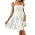 thumbnail image 2 of JULMCOMO Summer Dresses for Women Beach Vacation Adjustable Sun Dress Spaghetti Strap Sleeveless Square Neck Short Mini Dress White XXL, 2 of 7