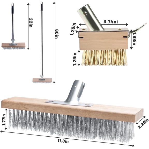 Heavy Duty Deck Brush with Long Handle, Stiff Bristle Floor Scrub Brush, Outdoor & Indoor Cleaning Brush for Patio, Garage, Bathroom and Kitchen
