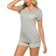 thumbnail image 3 of Women Summer Pajamas Set,Deep V Neck Short Sleeve Sleepshirt with Stripped Shorts pj set,2 Piece Modal Nightwear Super Comfy Causal Sleepwear Classic Loungewear,Top Shorts Nightshirt,S-2XL Gray, 3 of 7