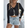 thumbnail image 4 of Women'S Light-Weight Shrugs Crochet Sweaters Tie Front 3/4 Sleeve Cropped Cardigan for Spring Summer Black XL, 4 of 8