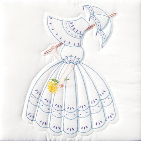 Jack Dempsey Parasol Lady Stamped White Quilt Blocks, 18" x 18